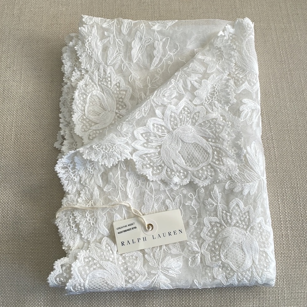 VINTAGE Ralph Lauren Hand-Embroidered Lace Scarf - Picture 1 of 5
